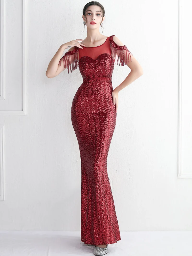 Luxury Party Dress with Mesh Overlay - Image 9