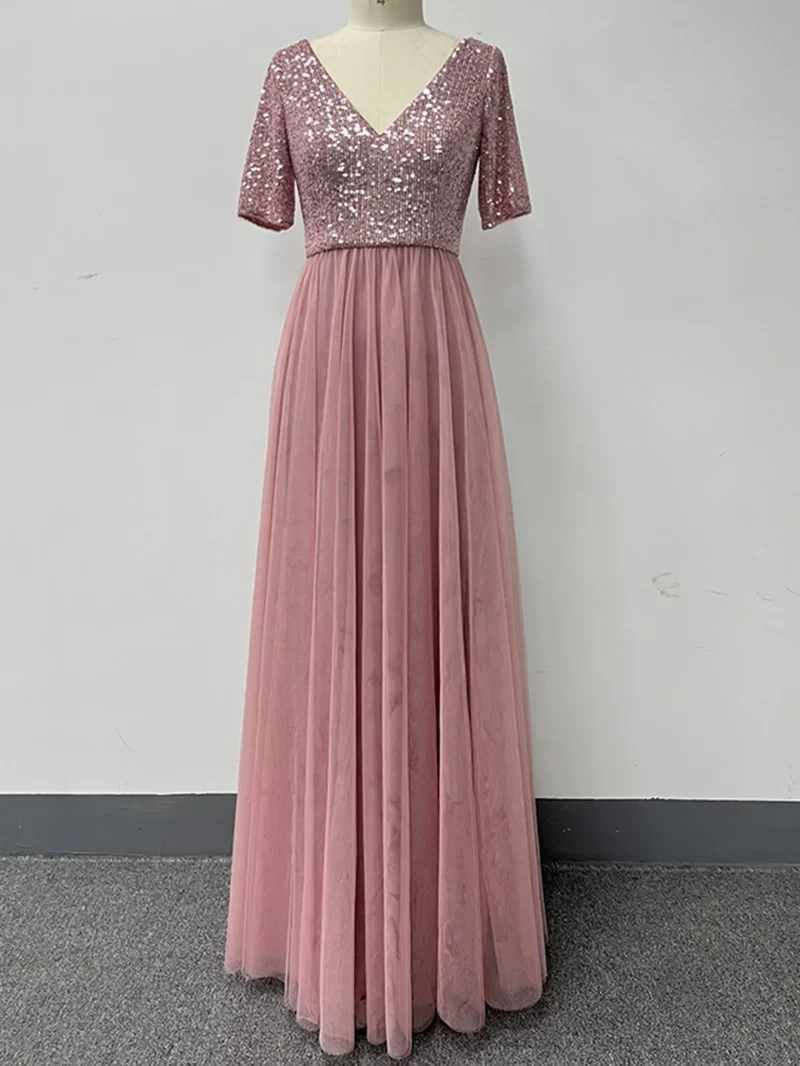 Sparkling Backless Maxi Dress with Mesh - Image 3