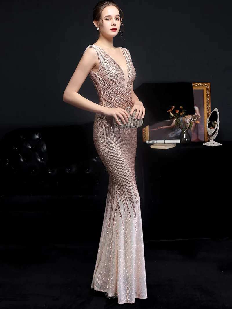 Sexy Backless Black White Sequin Maxi Dress - Image 4