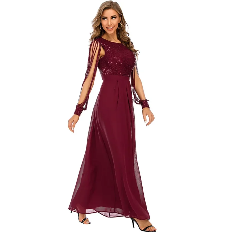 Elegant Sequin Maxi Dress with Long Sleeves - Image 4