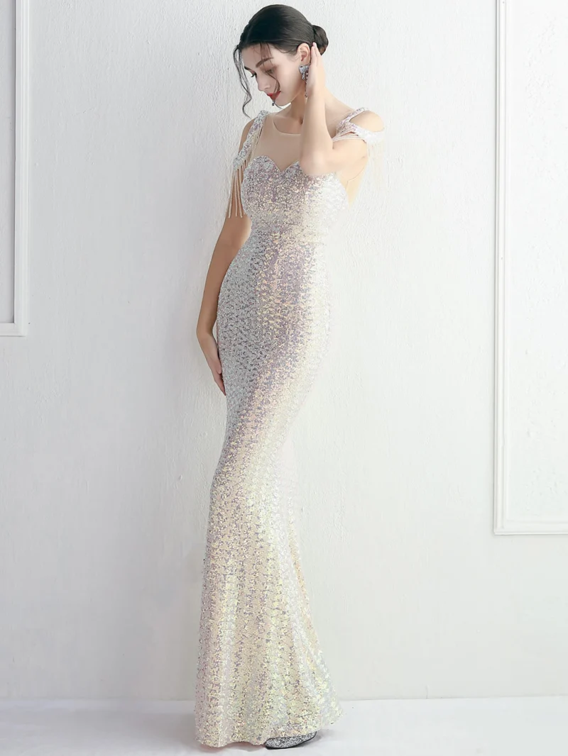 Luxury Party Dress with Mesh Overlay - Image 4