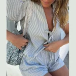 Lace-Up Shirt & Wide Leg Pants Set Summer - Image 5