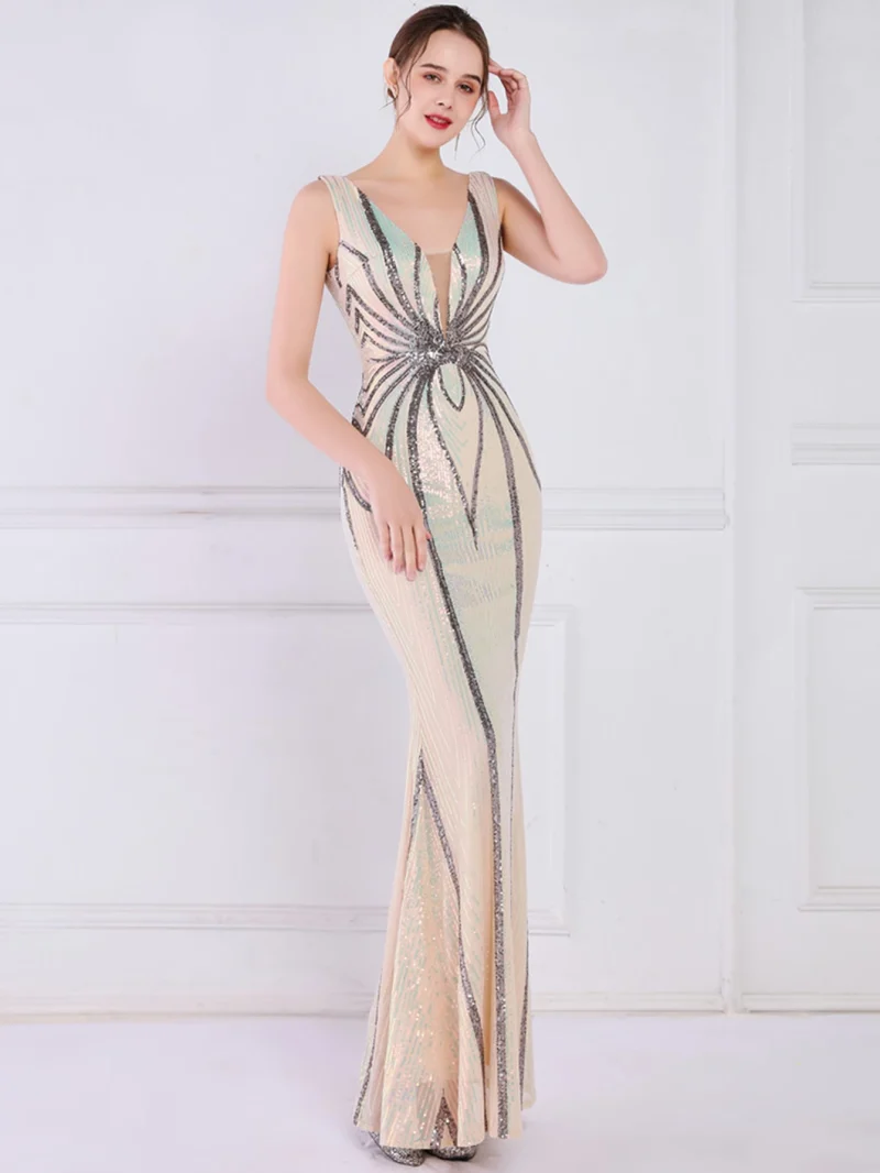 Sexy Black and White Sequin Maxi Dress - Image 16
