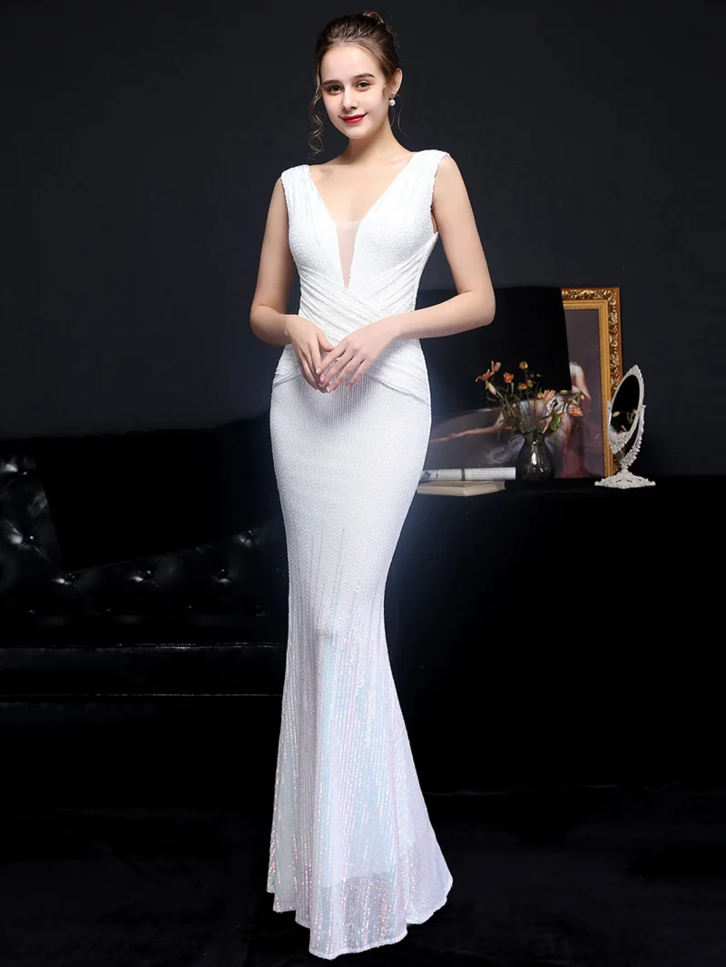 Sexy Backless Black White Sequin Maxi Dress - Image 16