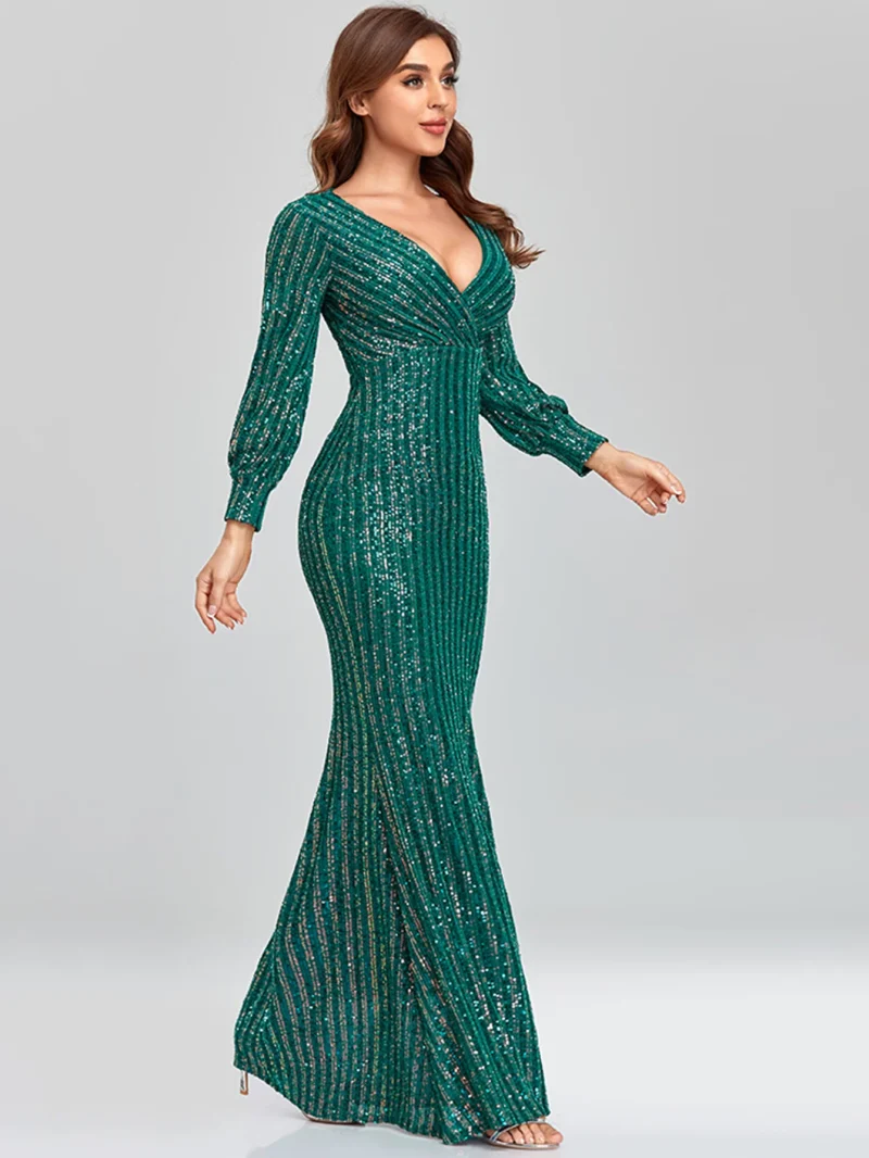 Sexy Sequin Long Sleeve Maxi Dress - Image 3