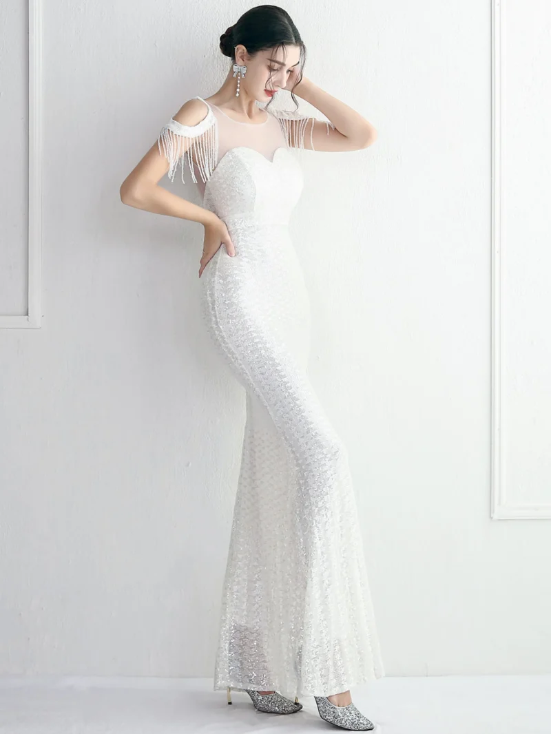 Luxury Party Dress with Mesh Overlay - Image 7