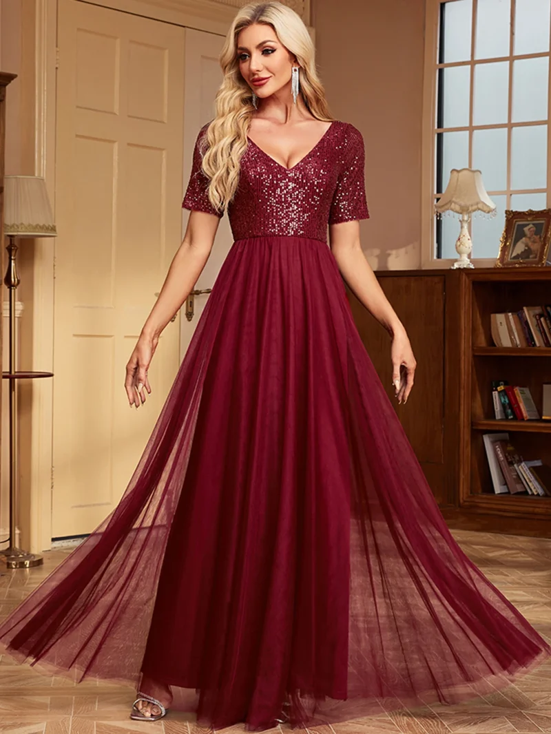 Sparkling Backless Maxi Dress with Mesh - Image 11