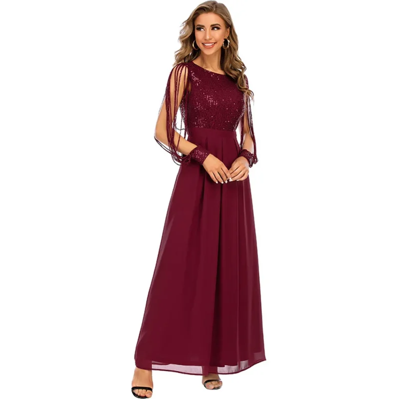 Elegant Sequin Maxi Dress with Long Sleeves