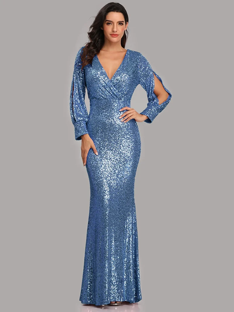 Sexy Sequin Long Sleeve Maxi Dress - Image 5