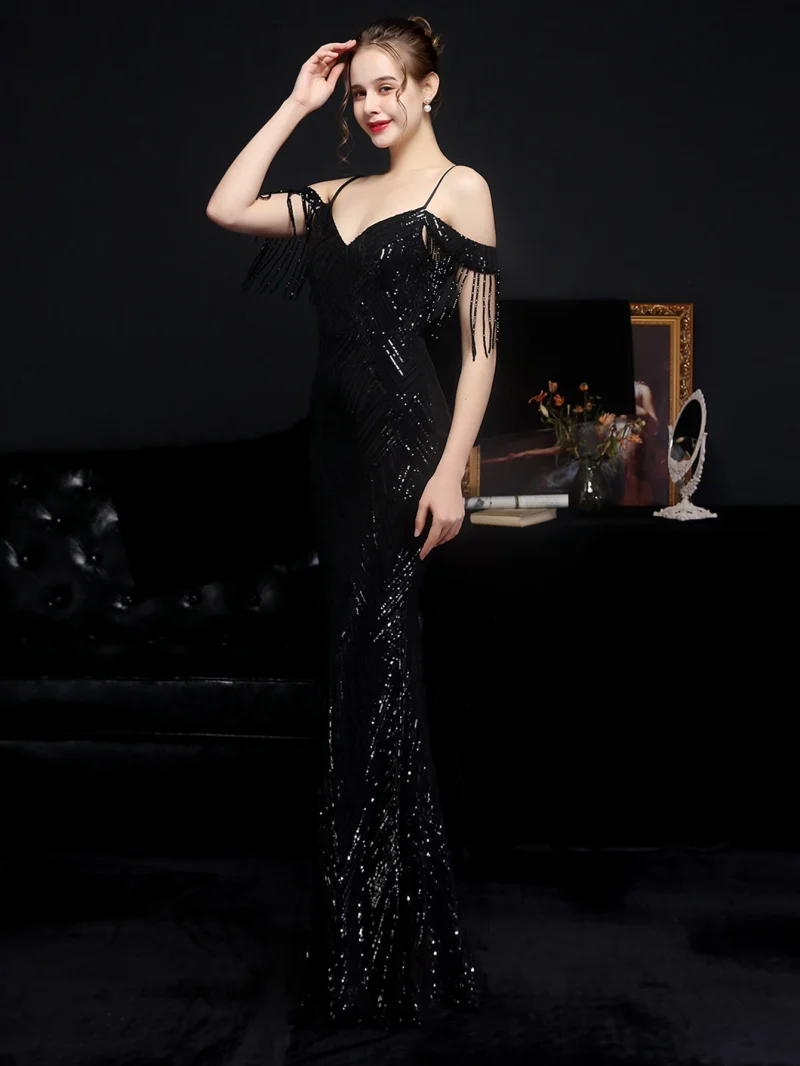 Women's Black Sequin Maxi Dress Backless - Image 17