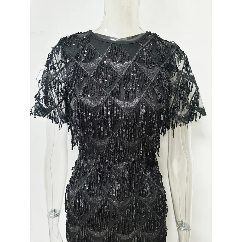 Sexy Vintage Black Sequin Maxi Dress - Image 5