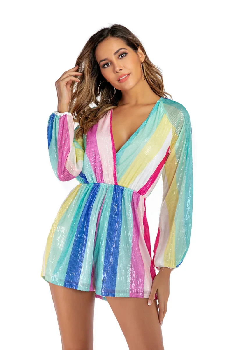 Sexy Striped Sequin Jumpsuit - Image 5