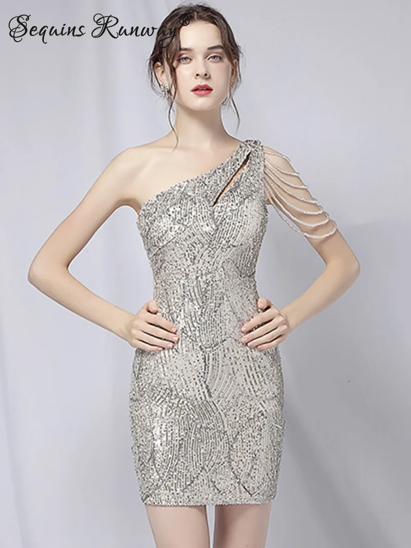 Sexy bodycon mini black white sequin summer dress - Image 4