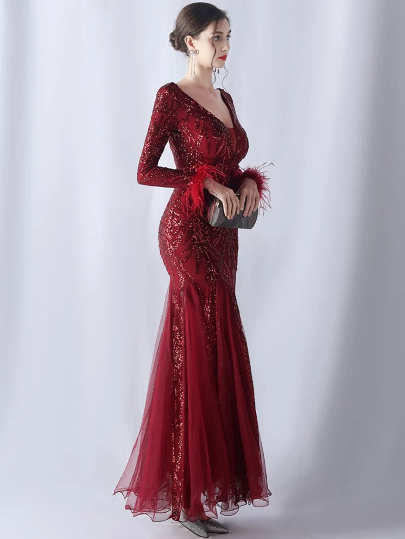 Sexy Backless Sequin Wedding  Evening Gown with Sleeves - Image 19