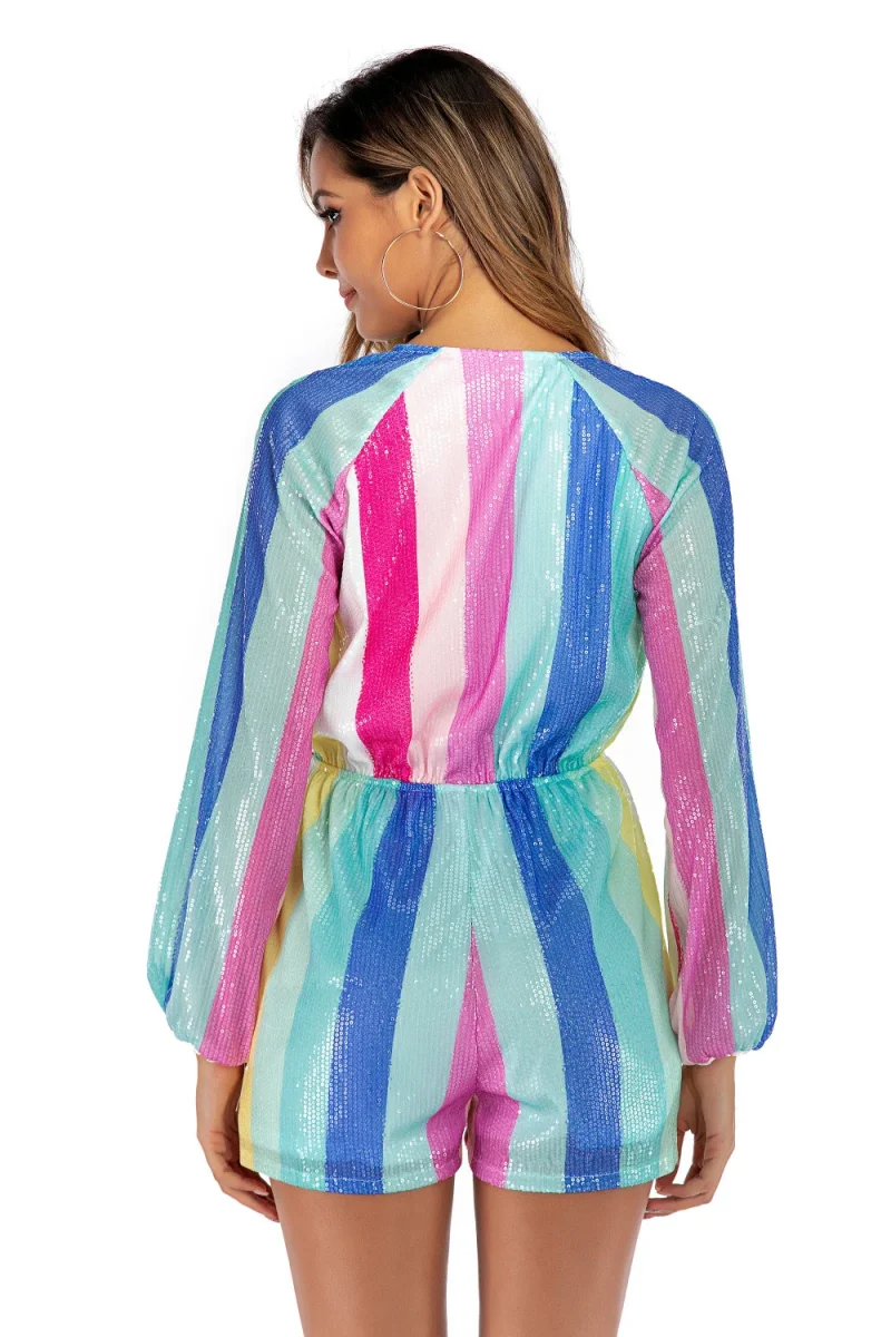 Sexy Striped Sequin Jumpsuit - Image 7