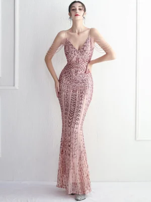 Sexy Sequin Maxi Slip Dress Women