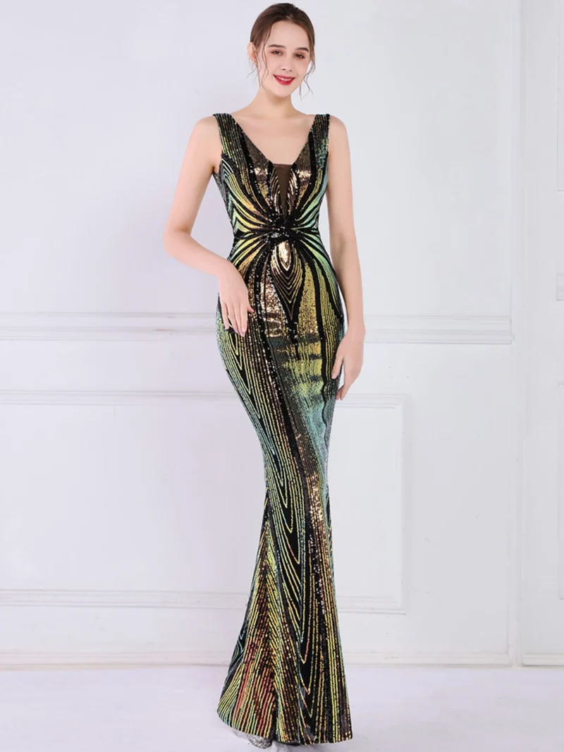 Sexy Black and White Sequin Maxi Dress - Image 3