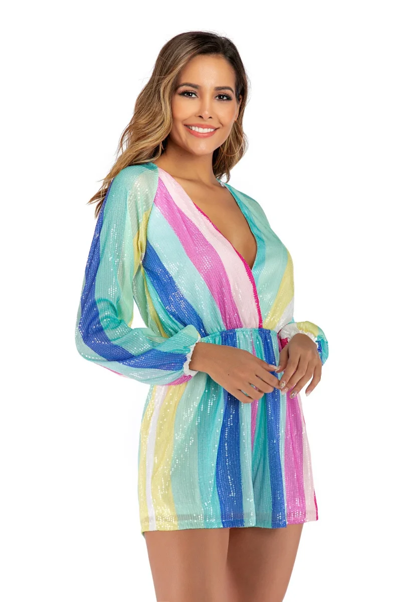 Sexy Striped Sequin Jumpsuit - Image 4