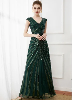 Sexy Vintage Sequin Maxi Dress Women 2024