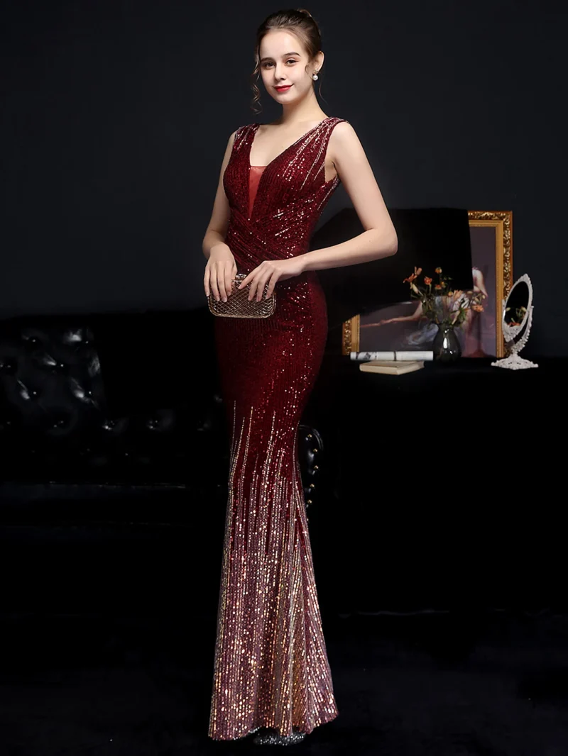 Sexy Backless Black White Sequin Maxi Dress - Image 7