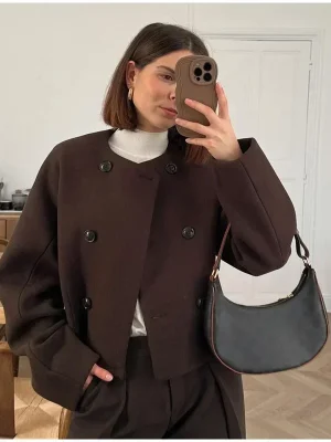 Fashionable Brown Button Coat for Women