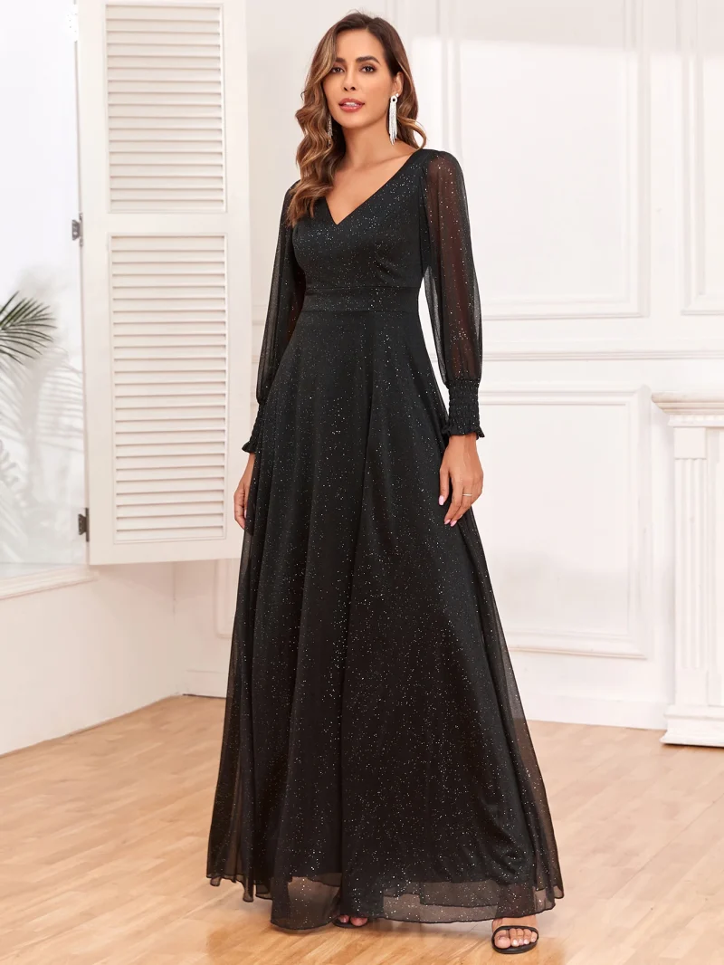 Sexy Black Sequin Chiffon Maxi Dress - Image 3