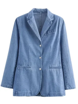 Women’s Denim Coat & Blue Turn-Down Collar Jacket