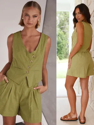 Women’s Solid Vest & Short Pants Suit