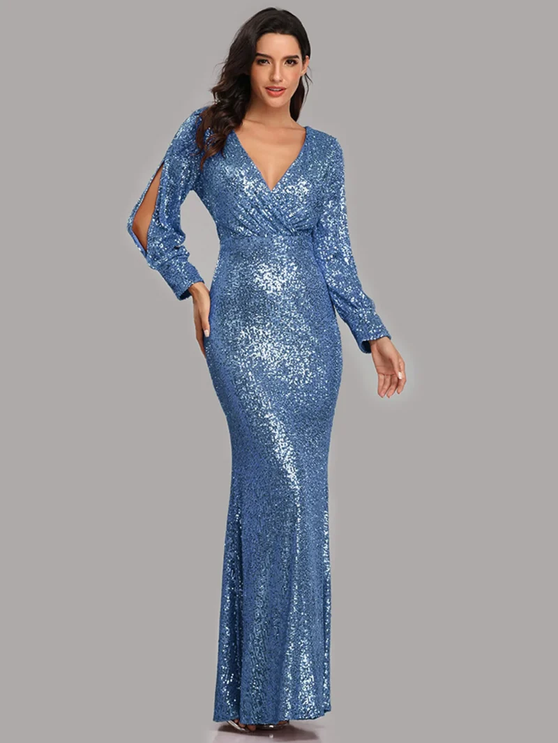 Sexy Sequin Long Sleeve Maxi Dress - Image 6