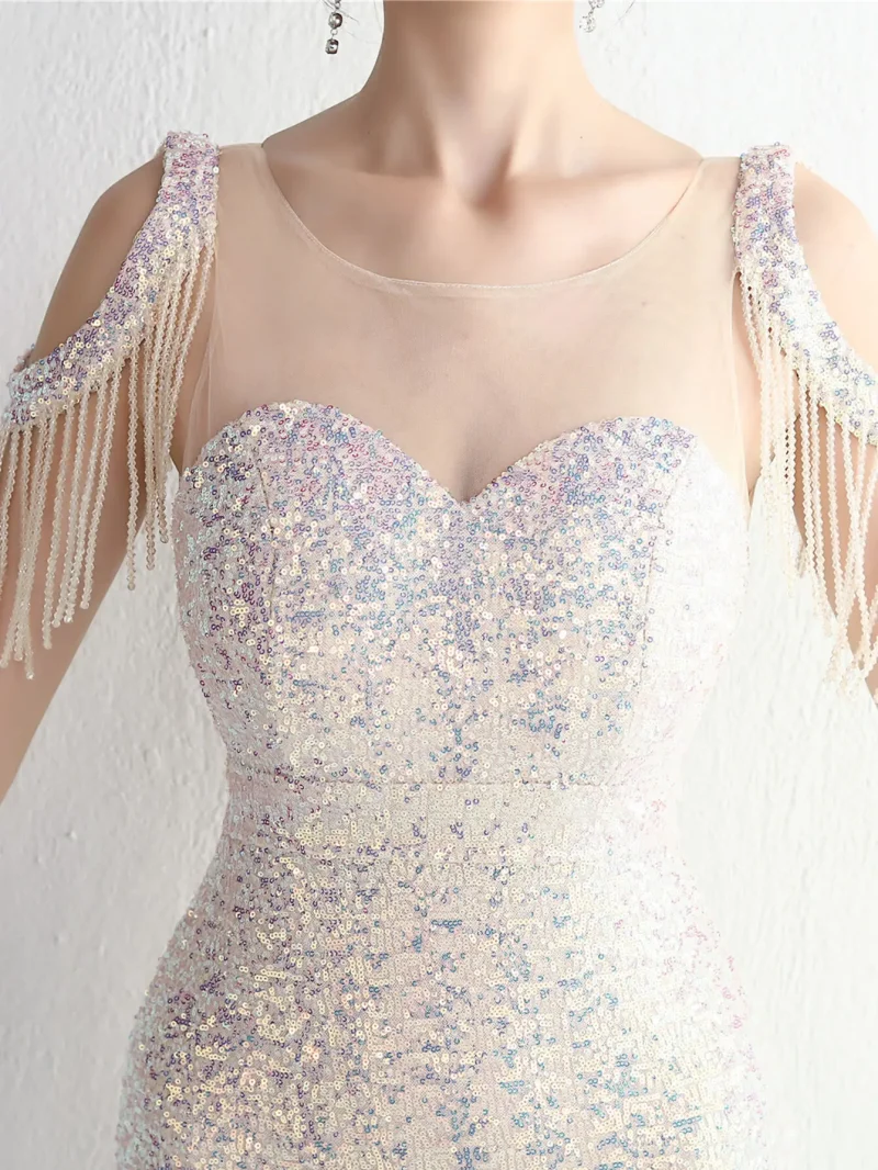 Luxury Party Dress with Mesh Overlay - Image 6