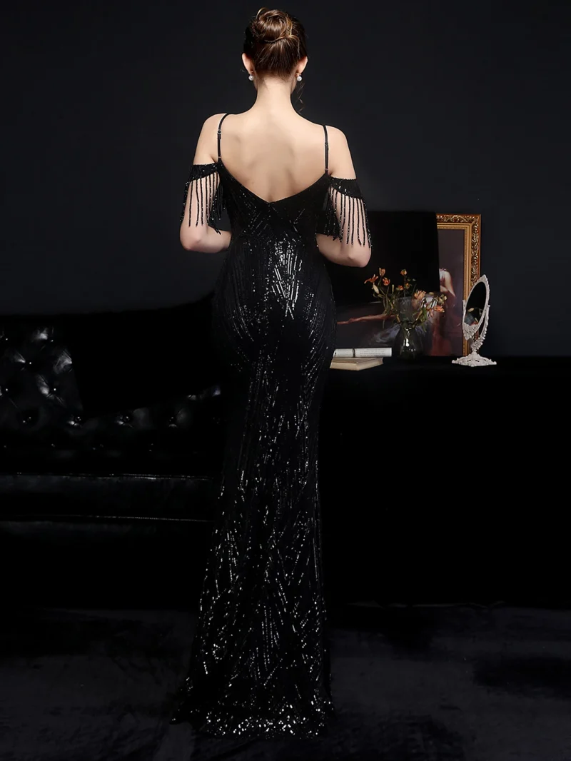 Women's Black Sequin Maxi Dress Backless - Image 19