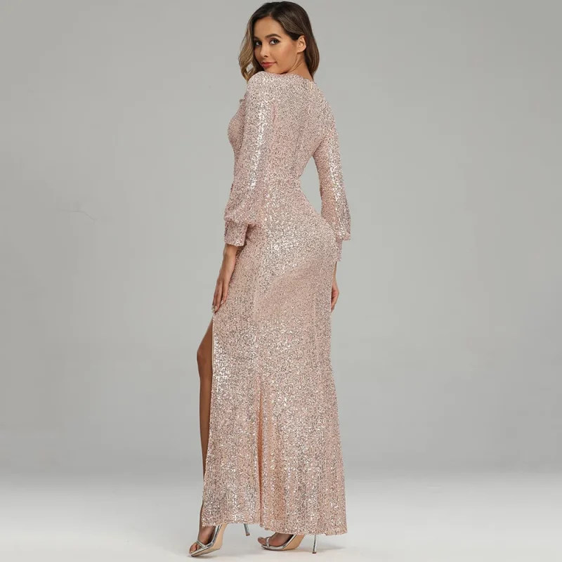 Sexy Sequin Long Sleeve Maxi Dress - Image 20