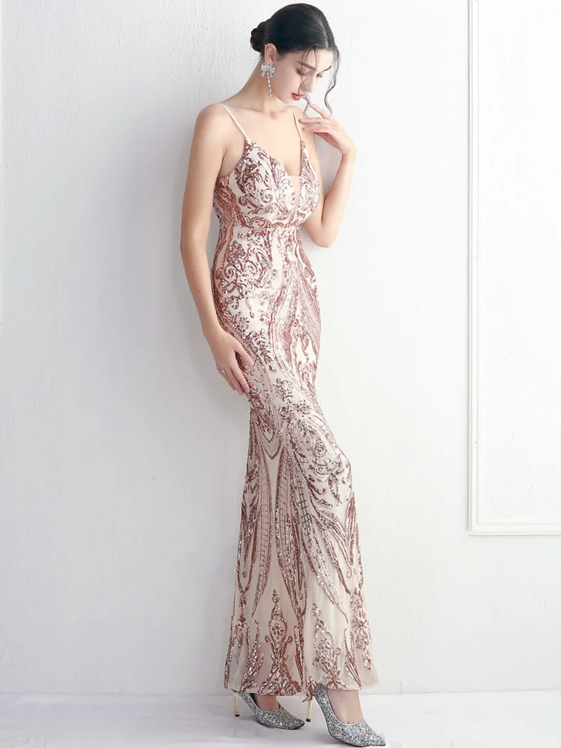 Sexy Backless Red Sequin Slip Dress - Image 3