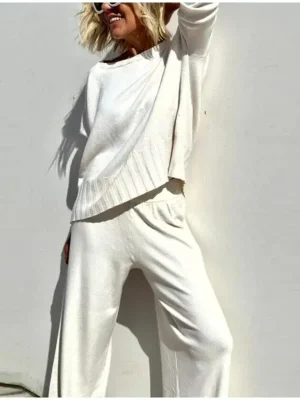 Casual Knitted Jumper & High Waist Pants Set