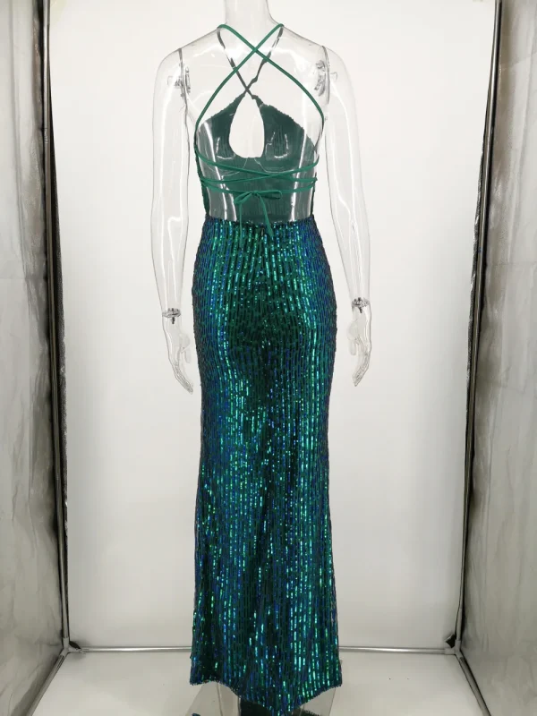 Vintage Backless Sequin Maxi Dress - Image 7