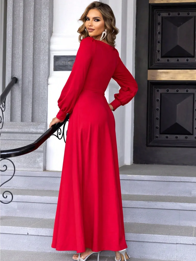 Party Dress Vestido   Red Satin Maxi - Image 6