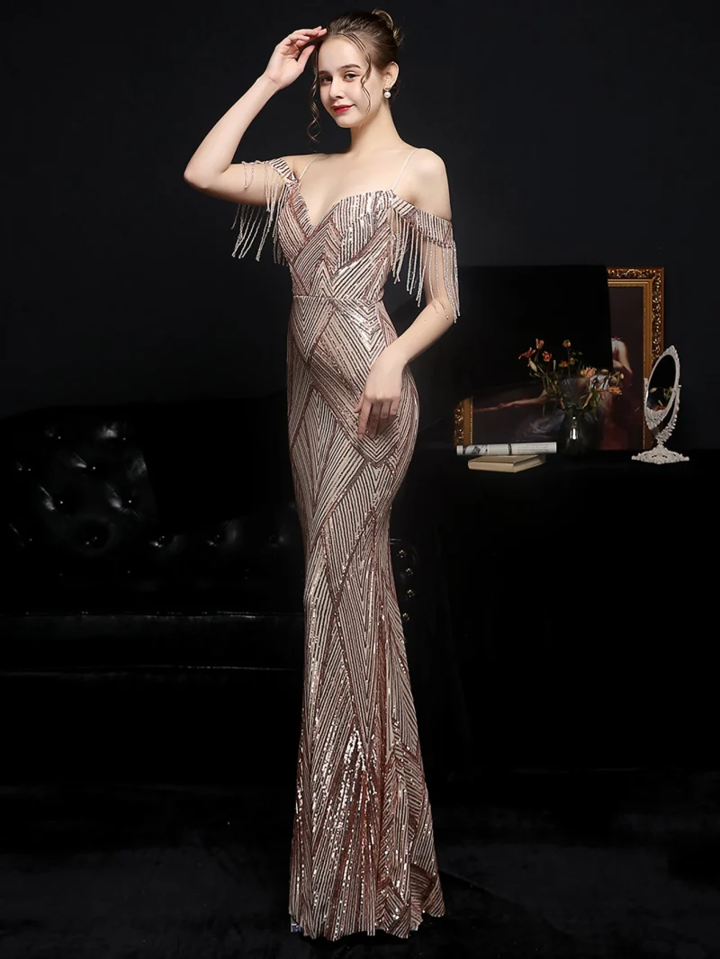 Women's Black Sequin Maxi Dress Backless - Image 5