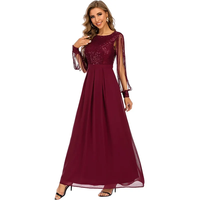 Elegant Sequin Maxi Dress with Long Sleeves - Image 3