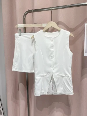 Elegant White Waistcoat & Shorts Set