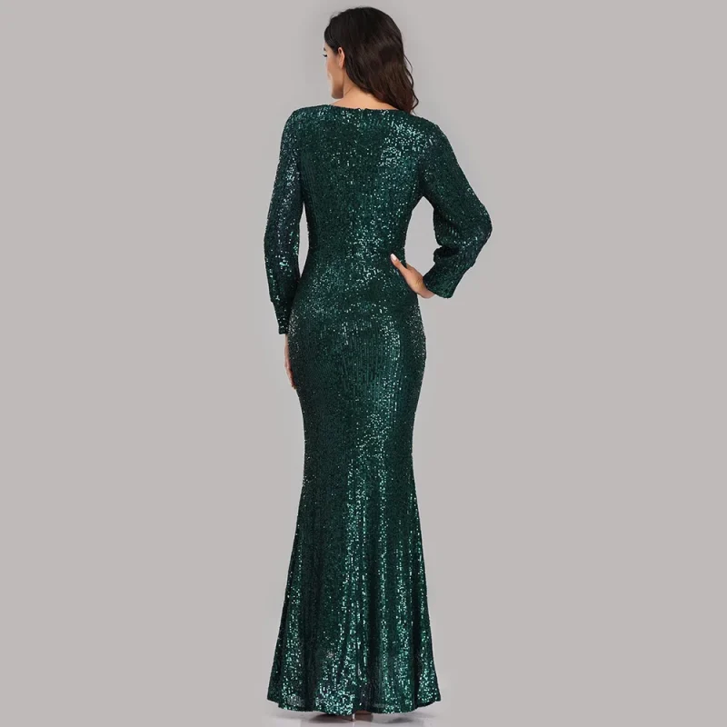 Sexy Sequin Long Sleeve Maxi Dress - Image 7