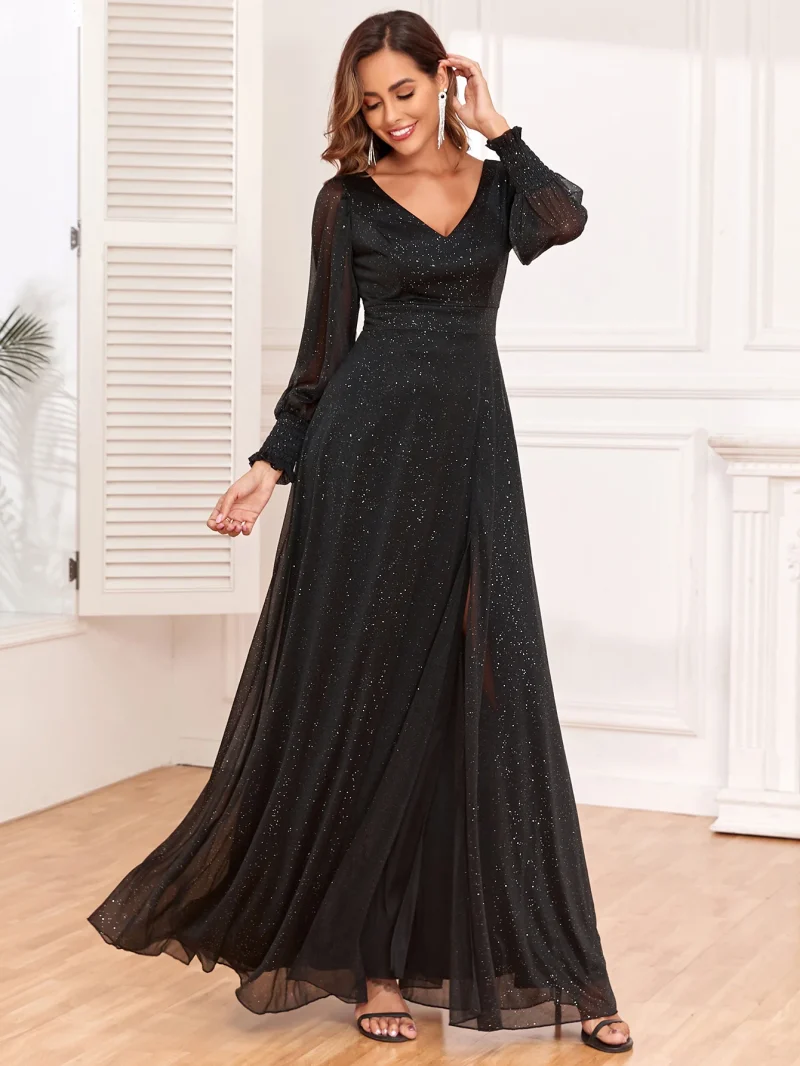 Sexy Black Sequin Chiffon Maxi Dress - Image 5