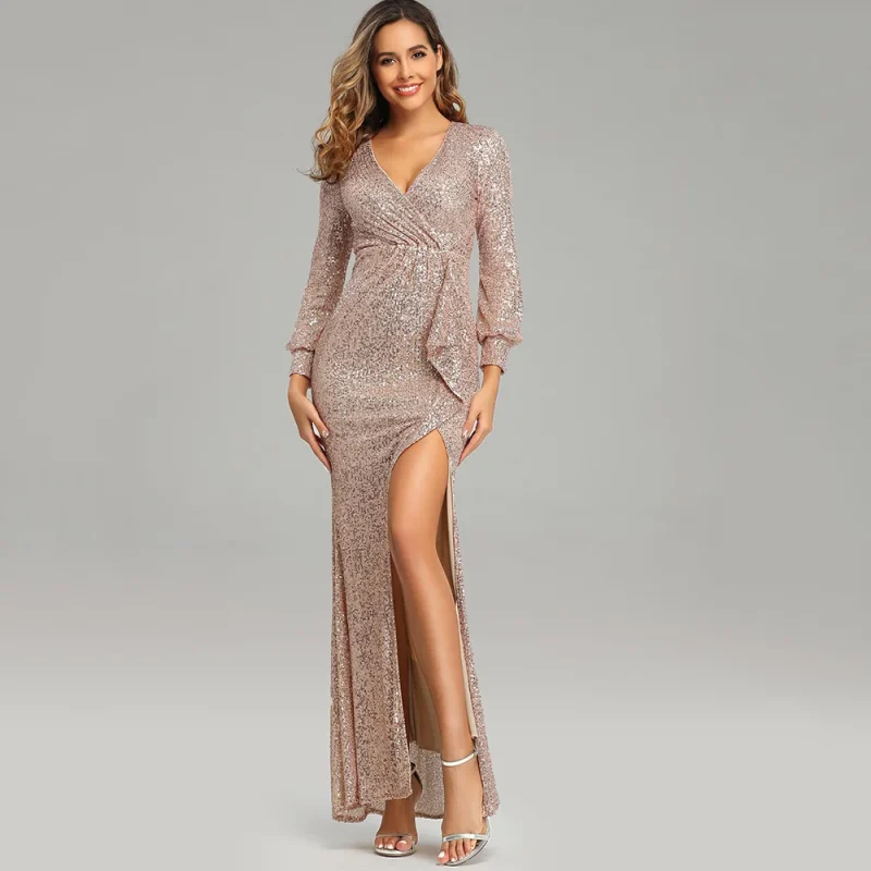 Sexy Sequin Long Sleeve Maxi Dress - Image 19
