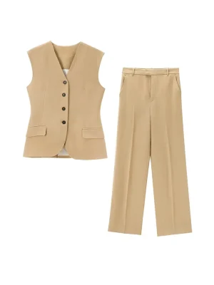 Office Lady Vest & Wide Leg Trousers