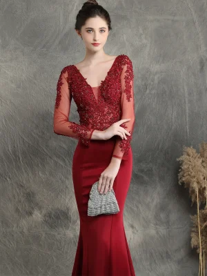 Mesh Long Sleeve Evening Dresses Women