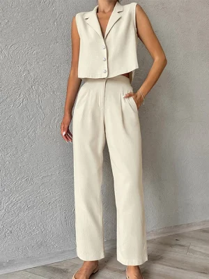 Sleeveless Shirt & Straight Pants Set