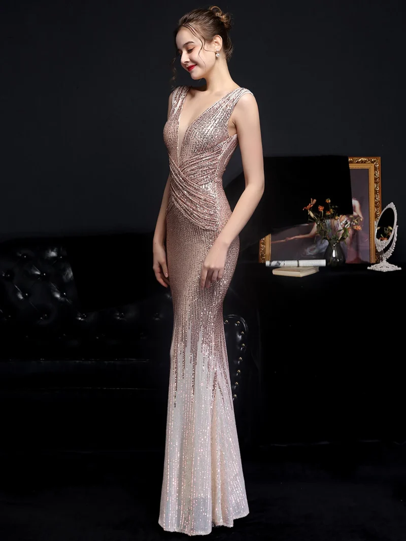 Sexy Backless Black White Sequin Maxi Dress - Image 5