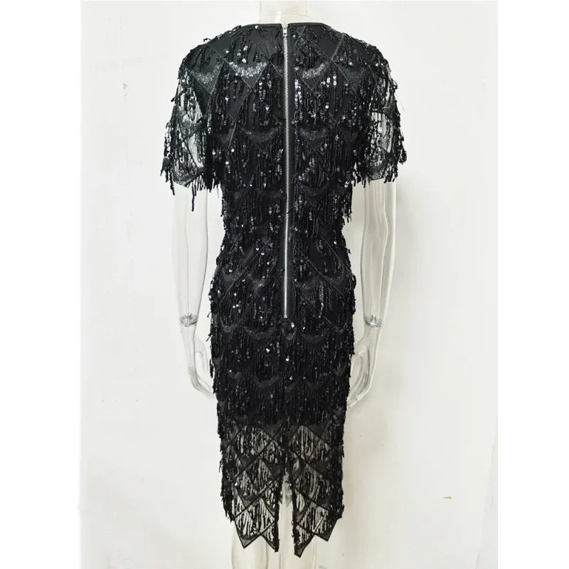 Sexy Vintage Black Sequin Maxi Dress - Image 4