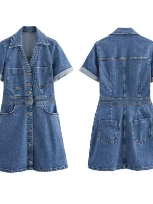 Summer Blue Denim Mini Dress for Women