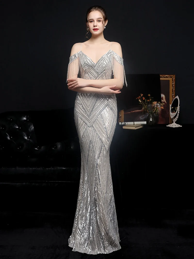 Women's Black Sequin Maxi Dress Backless