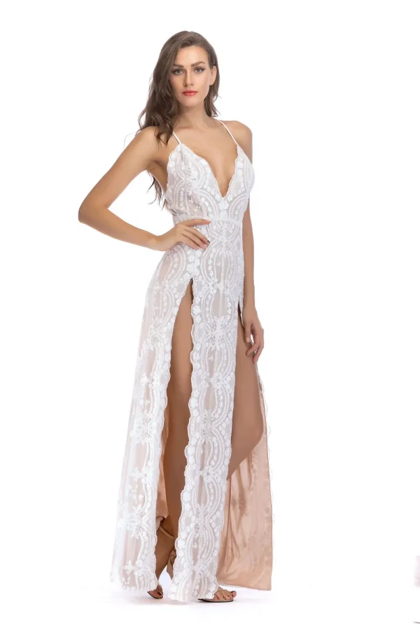 Sexy Red White Sequin Summer Maxi Dress - Image 7